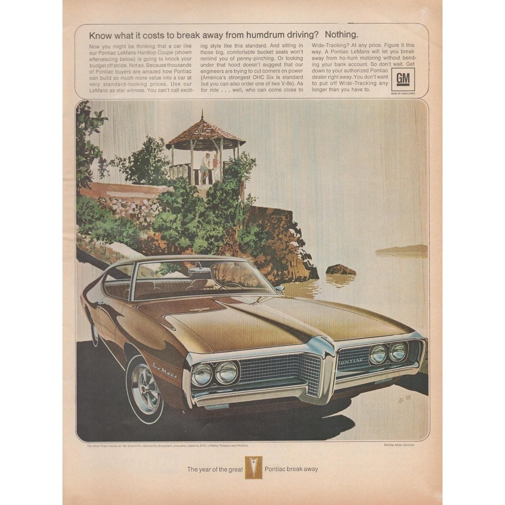1969 Pontiac LeMans Vintage Print Ad Classic Car Illustration Retro Automotive